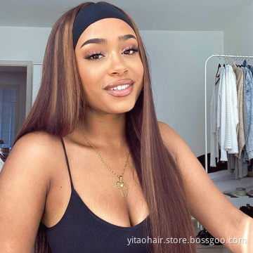 Blend Wigs Mix Brown and Blonde Hair Synthetic Hair Wigs for Women Headband Wig